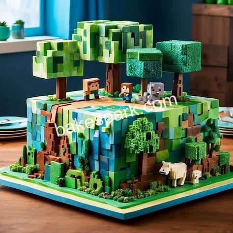 6 Year Boy Birthday Party Ideas, Minecraft Birthday Cake For Boys, Minecraft Cakes For Boys, Minecraft Cake Design, Birthday Cake Minecraft, Minecraft Cake Ideas, Sonic Cakes, Minecraft Cake Designs, Minecraft Cakes