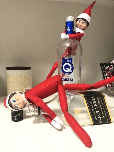 Elf On The Shelf Ideas College, Elf On The Shelf Adult, Drunk Elf On The Shelf, Funny Elf On The Shelf Pranks, Wlf On The Shelf, Elf Ideas Easy, Drunk Humor, Awesome Elf On The Shelf Ideas, Elf Fun