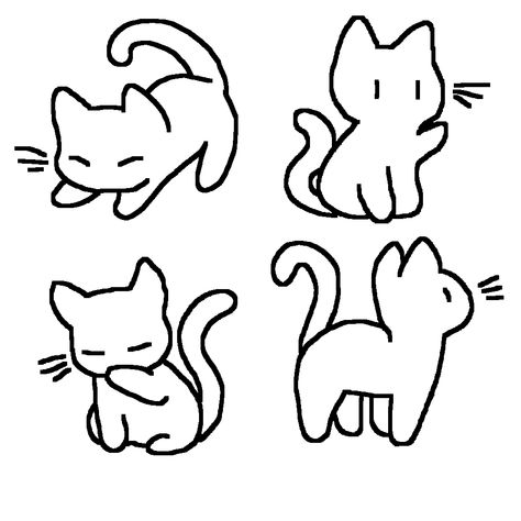 Cute Simple Cats, Korean Cat Drawing, Free Cat Base Drawing, Free To Use Cat Base Drawing, Cute Drawings Cat Easy, Free Drawings To Trace, Group Of Cats Drawing, Cute Little Cat Drawing, Cute Fox Doodle