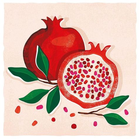 Foodie Illustration, Pomegranate Drawing, Pomegranate Print, Pomegranate Art, Pomegranate Fruit, Seashell Painting, Watercolor Fruit, Pottery Painting Designs, Fruit Illustration