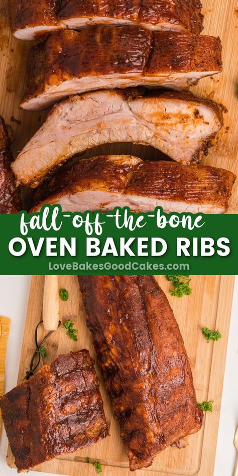 Follow this easy recipe for fall-off-the-bone Oven-Baked Ribs, and you’ll have perfectly juicy and savory-sweet BBQ pork ribs every time. Oven Baked Pork Back Ribs, Beef Back Ribs Recipe Ovens, Easy Pork Ribs In The Oven, Bbq Ribs In The Oven Fall Off The Bone, Baked Pork Ribs Oven, Oven Ribs Fall Off The Bone, Grilled Ribs Recipe, Bbq Ribs In The Oven, Oven Baked Bbq Ribs