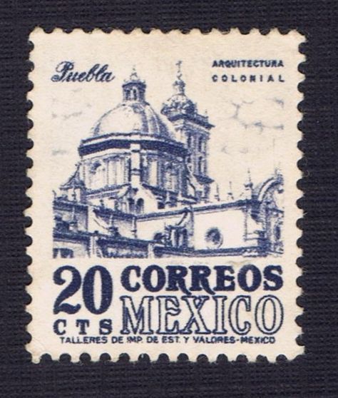 Unused, Blue 20 cts Correos Mexico Postage Stamp, Puebla Colonial Architecture. Mexican Postage Stamps, Procreate Wallpaper, Mexico Stamp, Mexico Blue, Postage Stamp Design, Iphone Stickers, Life Drawing Reference, Mexico History, Postal Vintage