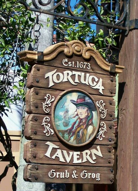 Tortuga Tavern Diy Tavern Sign, Tavern Decor, Wood Working Ideas, Pirate Room, Pirate Decor, Bbq Menu, Storefront Signs, Pirate Halloween, Pub Signs