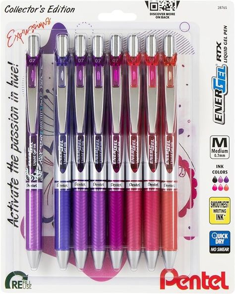 Amazon.com: Pentel EnerGel RTX Retractable Liquid Gel Pen, Passion Expressions Pack, 0.7mm, Metal Tip, Medium Line, Assorted Ink, Pack of 8 Pens (BL77XPASBP8M) : Office Products Christmas Present List, Stationery Aesthetic, Pentel Energel, Office Products, Ink Color, Gel Pens, Office Supplies, Pen, Stationery