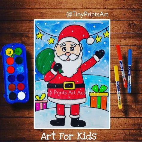 Easy Santa Drawing, Color Wheel Art Projects, Basic Drawing For Kids, Art Classes For Kids, Santa Claus Drawing, Drawing Classes For Kids, Color Worksheet, Easy Christmas Drawings, Xmas Drawing