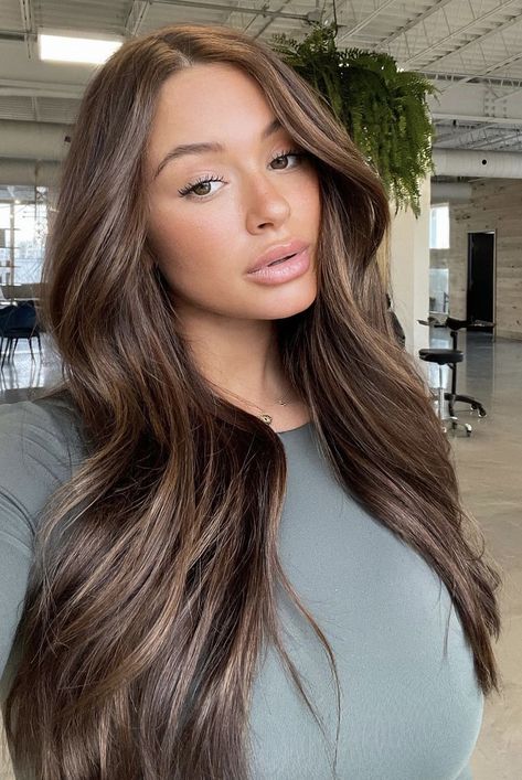 Low Contrast Brunette, Khloe Brown Hair, Lightening Dark Brown Hair, Hair By Chrissy Brunette, Burnett Hair Color Ideas For 2024, Solid Brown Hair, Level 5 Hair, Chestnut Brown Hair With Highlights, Brown Bayalage Hair