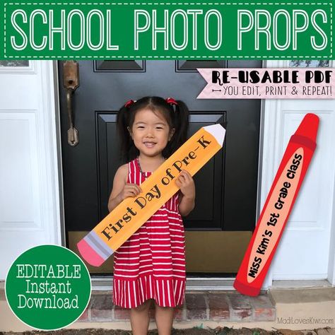 Pencil First Day of School Photo Prop Printable, Crayon 1st Day Sign  Reusable, Last Day Editable Booth Digital For Teacher End Year Back to School See more party ideas and share yours at CatchMyParty.com #catchmyparty #partyideas #backtoschool #backtoschoolphotoboothprops 1st Day Of School Decorations For School, 1st Day School Picture Ideas, First Day Decoration Ideas, First Day Of School Photo Booth Ideas, 1st School Day Ideas, First Day In School Decoration, First Day At School Ideas, Ideas For The First Day Of School, First Day School Frame Ideas