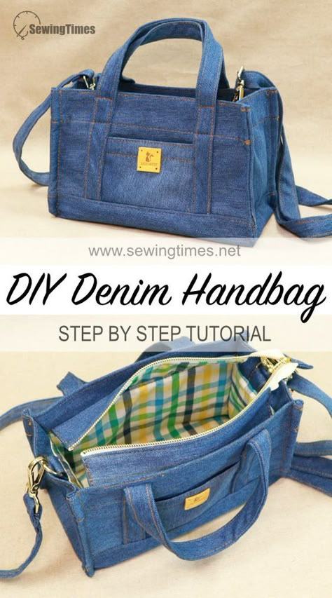 DIY Denim Handbag out of Old Jeans 🐳 Upcycle your Jeans for Crossbody Bag! Denim Bags From Jeans Patterns, Denim Purse Outfit, How To Make A Bag, Style Sambas, How To Make Bags, Jeans Bags Ideas, Sambas Outfits, Bag Making Patterns, Återvinna Jeans