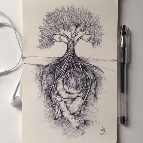 Nature Was My Kindergarten That Inspired These Black Pen Illustrations | Bored Panda Alfred Basha, Stylo Art, Ink Pen Art, Drawing Hands, Pen Illustration, Drawing Faces, Soyut Sanat Tabloları, Wallpaper Vintage, Tree Tattoo