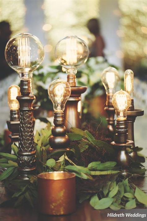 Steampunk Centerpiece, Edison Bulb Wedding, Industrial Rustic Wedding, Industrial Themed Wedding, Industrial Wedding Decor, Punk Wedding, Steampunk Party, Industrial Chic Wedding, Company Design