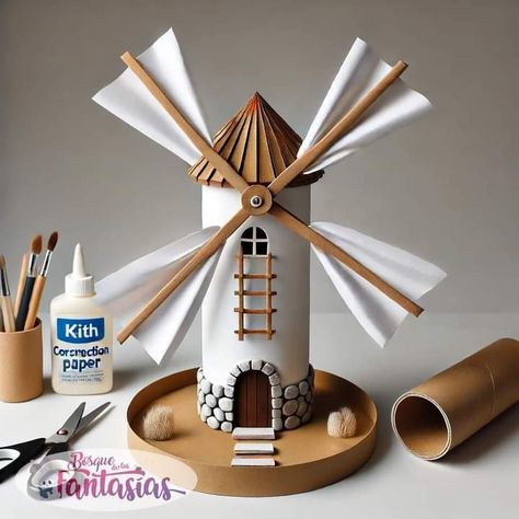 Windmill Diy, Art From Recycled Materials, English Advanced, Castle Crafts, Newspaper Crafts Diy, Craft Work For Kids, Fairy House Crafts, Montessori Diy, Happy Birthday Art