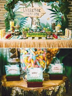 Amazing Jungle Themed First Birthday Party #Artsandcrafts Jungle Theme Birthday Party, Jungle Theme Parties, Birthday Party Desserts, Jungle Theme Birthday, Jungle Birthday Party, Lion King Birthday, Jungle Safari Party, Safari Theme Party, Kids Themed Birthday Parties