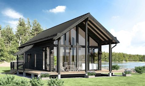 IKEA-like Prefab Cabin & Sauna Kits from Finland | Field Mag Finnish Cabin, Prefab Log Cabins, Black Cabin, Modular Cabins, Small Log Cabin, Modern Prefab Homes, Building A Cabin, Log Cabin Kits, Prefab Cabins