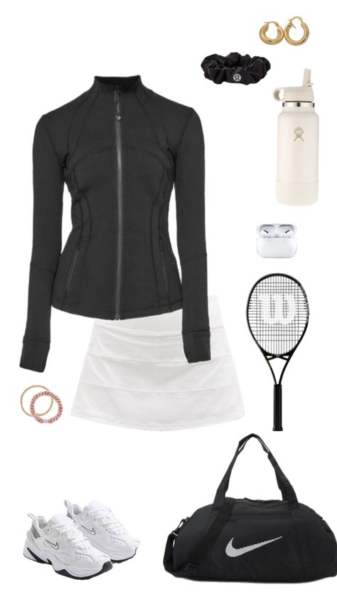 Cute tennis outfit!🏃‍♀️‍➡️���🎾🏸 Cute Tennis Fits, Tennis Outfit Cold Weather, Tennis Outfits Aesthetic, Outfits For Tennis, Tennis Outfit Black Women, Tennis Practice Outfit, Tenis Outfits Sport, Tenis Aesthetic Sport, Winter Tennis Outfits