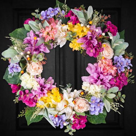 PRICES MAY VARY. Colorful Wreaths for Front Door Year Round: The designer has paired a large number of high-quality silk flowers with bright colors and 100% handmade, giving people a beautiful and natural feeling and helping you create a warm home environment Handmade Wreath for Home Decor: Wreath can be used for various occasions, such as home decoration, party decoration, photo props, wedding decoration, shop decoration, etc., adding a beautiful and pleasant atmosphere to your life Door Wreath Colorful Wreaths, Photo Props Wedding, Spring Summer Wreath, Colorful Wreath, Diy Spring Wreath, Painted Clay Pots, Summer Front Door Wreath, Summer Door Wreaths, Wreath Hanger