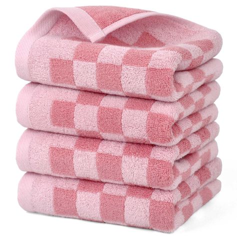 PRICES MAY VARY. Quick Drying & Absorbent: Our cotton hand towels offer soft luxury for hands and face. Elegance in Pink: Infuse your home or dormitory with enduring style through our chic checkered towels. Convenient 4-Pack: Stay well-supplied with these multipurpose and stylish face towels set. Not Standard Size: 29x13 inches hand towel strikes the ideal balance between functionality and portability. Care Instructions: Machine wash your bathroom towel on a gentle cycle with similar colors to p Pink Bathroom Decor, Face Washing, Space Fabric, Pink Checkered, Pink Towels, Fluffy Towels, Soft Luxury, Luxury Shower, Quick Dry Towel