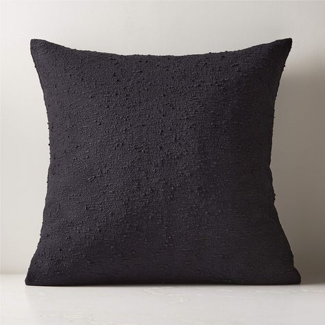 23" Boucle Black Throw Pillow with Feather-Down Insert | CB2 Black Throw Pillow, Brown Throw Pillows, Silk Throw Pillows, Black Throws, Suede Pillows, Black Throw Pillows, White Throws, White Throw Pillows, Green Throw Pillows