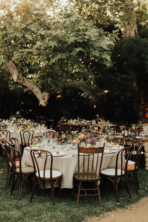 Mid Day Wedding, Winery Vibes, Forest Theme Wedding, Rustic Wedding Decorations, Garden Reception, Wooden Chairs, Outdoor Dinner, Fairy Wedding, Forest Garden