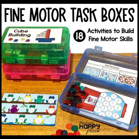 Fine Motor Skills Task Box Freebie! - My Happy Place Teaching Fine Motor Task Boxes, Task Boxes Preschool, Classroom Supplies List, Busy Bins, Playdough Activity, Structured Teaching, Teacch Activities, Adopted Children, Morning Tubs