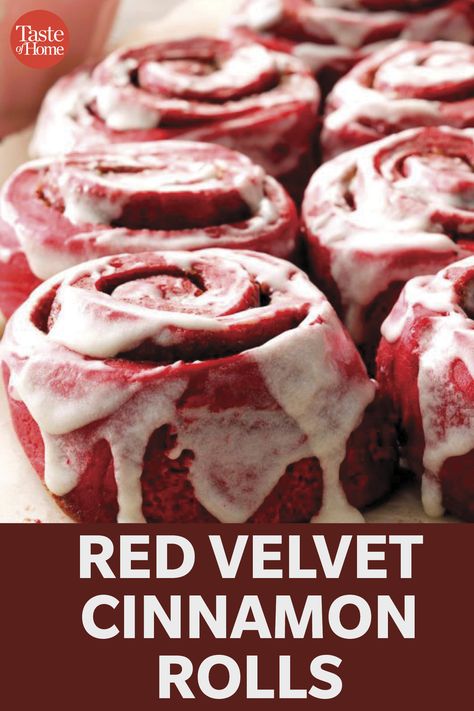 Red Velvet Cinnamon Rolls Red Velvet Monkey Bread, Cinnamon Roll Red Velvet, Vampire Cinnamon Rolls, Red Cinnamon Rolls, Red Velvet Cinnamon Rolls From Box Cake, Gourmet Cinnamon Rolls Recipes, Gourmet Cinnamon Rolls Homemade, Red Velvet Rolls, Red Velvet Cinammon Roll