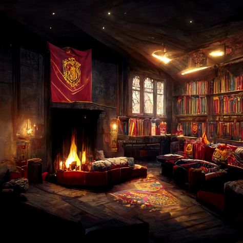 Gryffindor Common Room Art, Harry Potter Gryffindor Common Room, Gryffindor Common Room Aesthetic, Gryffindor Background, Hogwarts Aesthetic Gryffindor, Garage Murals, Harry Potter Aesthetic Room Decor, Hp Backgrounds, Hogwarts Common Rooms