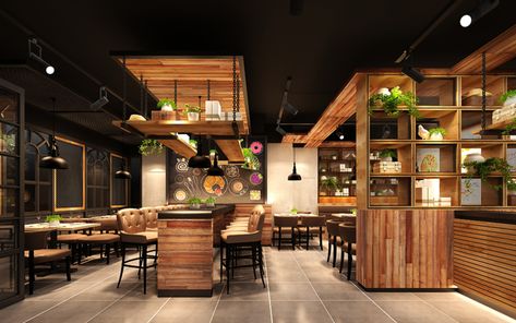 Wood design is always popular in restaurant design trends. Website Header Design, Japanese Restaurant Interior, Opening A Restaurant, Loft Stil, Luxury Restaurant, Modern Restaurant, Cafe Interior Design, Conceptual Design, Restaurant Interior Design