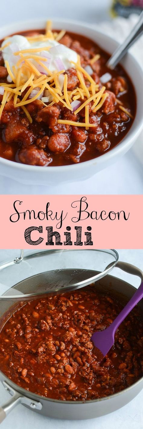 Smoky Bacon Chili - bacon makes everything better! This hearty and delicious recipe is going to become your winter favorite meal! Best Hearty Chili Recipe, Dinner Ideas With Bacon, Hearty Chili Recipe, Fake Ginger, Delicious Dinner Ideas, Bacon Chili, Chile Recipes, Food Fest, Recipes Soup