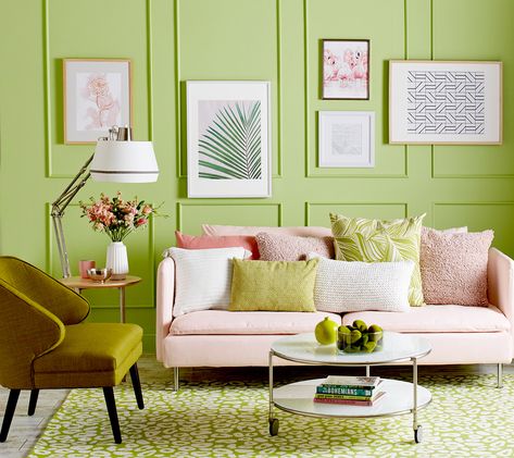 Green Wall Paint Colors, Lime Green Walls, Green Wall Color, Light Green Walls, Green Painted Walls, Living Room Wall Color, Room Wall Colors, Living Room Themes, Green Paint Colors