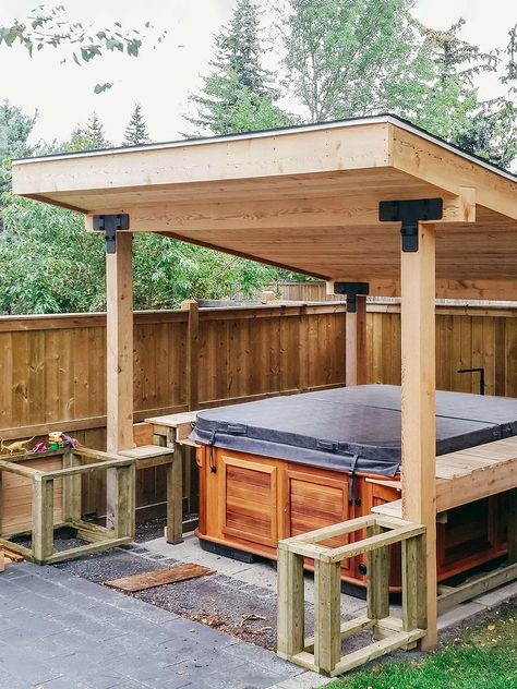 Covered Porch Hot Tub Deck Design, Small Backyards With Hot Tubs, Hot Tub Shelters, Hot Tub Privacy, Hot Tub Pergola, Hot Tub Landscaping, Hot Tub Surround, Hot Tub Patio, Hot Tub Designs