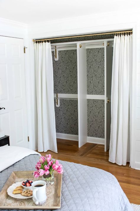 Curtains For Closet Doors, Closet Door Ideas, Ideas Armario, Folding Closet Doors, Door Diy Projects, Bedroom Closet Doors, Closet Door Makeover, Closet Curtains, Driven By Decor