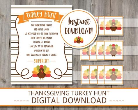 Turkey Hunt Thanksgiving Game Printable DIGITAL DOWNLOAD - Etsy Turkey Hunt Game, November Birthday Party, Turkey Hunt, Friendsgiving Decorations, Friendsgiving Party, Name Games, Happy Thanksgiving Quotes, Holiday Games, Thanksgiving Family