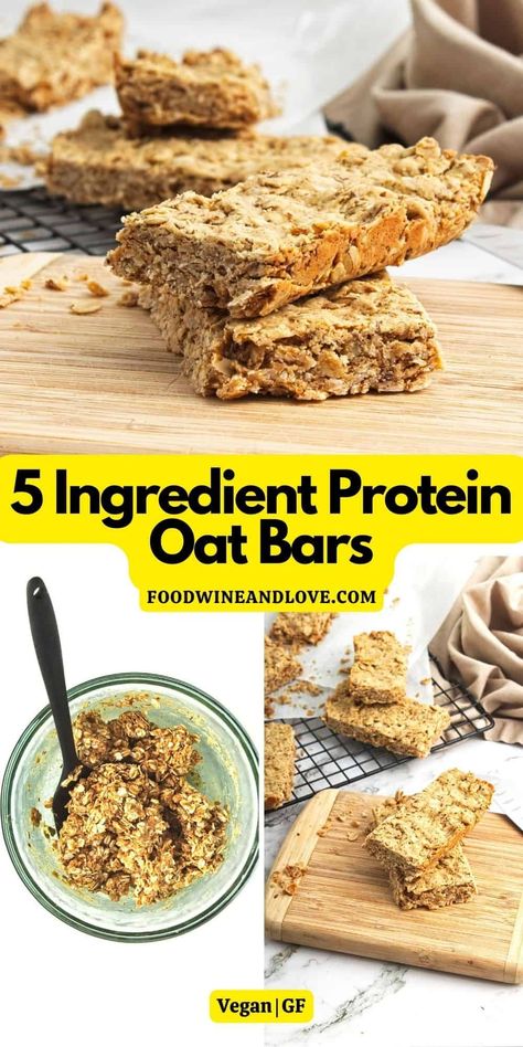 5 Ingredient Protein Oat Bars, a simple and nutritious snack made with healthy ingredients and sweetened with maple syrup. Oat Protein Bar, Protein Oat Bars, Oat Bar Recipes, Best Protein Bars, Med Diet, Protein Bars Homemade, Protein Bar Recipes, Vegan Bar, High Protein Low Calorie