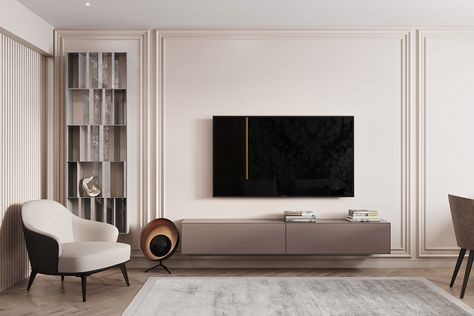 Apt. 58 m2 on Behance Tv Room Design, Rack Tv, Apartment Architecture, Classic Living Room, Tv Wall Design, Luxury Apartment, Luxury Homes Interior, Living Room Tv Wall, Elegant Living Room