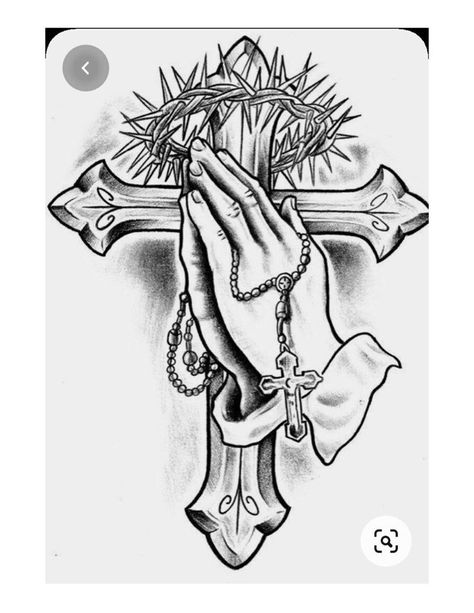 Grayscale Tattoo, Prayer Hands Tattoo, Tato Phoenix, Praying Hands Tattoo Design, Christus Tattoo, Thorn Crown, Prayer Hand, Tattoo Cross, Praying Hands Tattoo