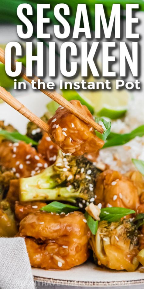 Instant Pot Sesame Chicken on a plate with chopsticks and writing Sesame Chicken Bowls, Instant Pot Sesame Chicken, Best Pressure Cooker Recipes, Asian Dish, Steamed Veggies, Delicious Chicken Breast Recipes, Scratch Cooking, Chicken Bowls, Best Pressure Cooker