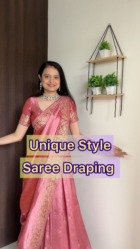 Unique style saree draping 😍 Share with your loved ones ❤️ . . . #sareehacks #sareedrapingstyle #sareedrapingtutorials #restylesaree… | Instagram Latest Saree Wearing Styles, Saree Draping Lehenga Style, Stylish Saree Draping Style, How To Drape Saree In Different Styles, Sari Wearing Style, How To Wear Saree As Lehenga, Saree To Anarkali Dress Pattern, Different Saree Draping Styles Indian, Saree Lehenga Style Draping