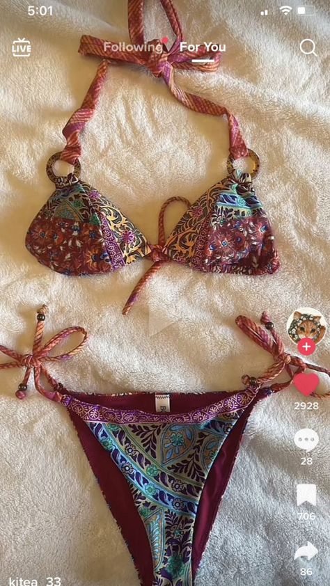 Swimsuit Inspo 2024, Unique Bikinis Boho, Grunge Swimsuit Aesthetic, Hippie Swimsuit, Y2k Bikinis Vintage, Grunge Swimsuit Bikinis, Boho Bikinis, Summer Bikinis Coquette, Indie Aesthetic Bikinis