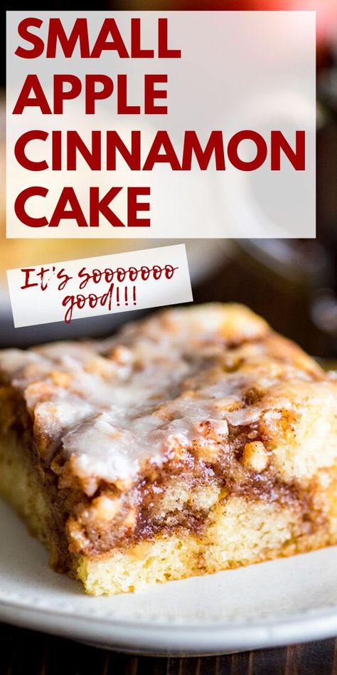 Apple Cinnamon Cake Easy, Easy Apple Desserts For Two, Homemade Cinnamon Apple Cake Recipe, Small Cinnamon Roll Cake, Small Batch Apple Cinnamon Muffins, Baking For 2 Recipes, Small Batch Spice Cake, Apple Cinnamon Cake Recipe Easy, Apple Cinnamon Dessert Recipes