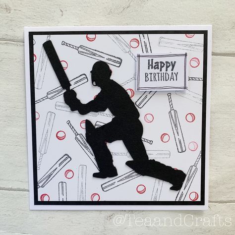 Cricket Themed Birthday Cards, Cricket Birthday Cards Handmade, Cricket Cards Ideas, Cricket Birthday Cards, Cricket Bat And Ball, Cricket Cards, Bat And Ball, Anniversary Scrapbook, Men's Cards