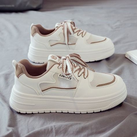 Casual Women's White Sports Daddy Trendy Sneakers - White and Gray / Style: LeisureSeason: Spring. AutumnUpper Material: Artificial PuFashion Element: OtherToe Shape: Round HeadHeel Height: Middle Heel (3-5cm)Color: White Brown. White Gray. WhiteWearing Style: Front Lace-up #amazonhome #amazonfinds #amazonhomefinds #homehacks #lifehack Ladies Shoes Sneakers, White Sport Shoes, Women Tennis Shoes, Heels Elegant, Running Sneakers Women, Pretty Shoes Sneakers, Woman Walking, Flat Slippers, Womens Tennis Shoes