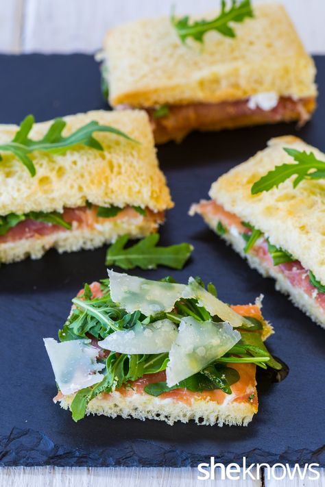 5 Easy tea sandwiches that will definitely impress your guests – SheKnows Italian Tea Sandwiches, Valentines Day Tea Sandwiches, Prosciutto Finger Sandwiches, Elegant Tea Sandwiches, Italian Finger Sandwiches, Finger Sandwiches For Tea Party, High Tea Sandwiches Fillings, Italian Tea Party, Afternoon Snacks For Guests