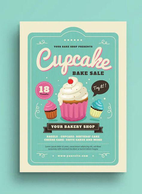 Cupcake Flyer Design, Cookie Sale Poster, Cake Sale Poster, Bake Sale Poster Ideas, Sales Poster Design, Competition Poster Design, Bake Sale Poster, Business Posters, Bake Sale Flyer