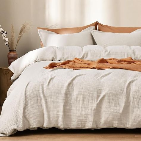 Amazon.com: PHF 100% Cotton Muslin Duvet Cover Set King Size, Breathable Linen Like Guaze Textured Bedding Comforter Cover Set 3 Pieces for All Season, Soft Duvet Cover with 2 Pillow Shams, 104"x90", Natural : Home & Kitchen Neutral Duvet Covers, Neutral Comforter, Traditional Duvet Covers, Bedding Comforter, Textured Bedding, Comforter Cover, Soft Duvet Covers, Cotton Muslin, Bed Duvet Covers