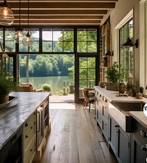 Sea Ranch Interiors, Lake House Outdoor Kitchen, Industrial Lake House, Lakehouse Kitchens, Lakehouse Kitchen, Lake Kitchen, Hampshire House, Lake House Interior, Lake House Kitchen