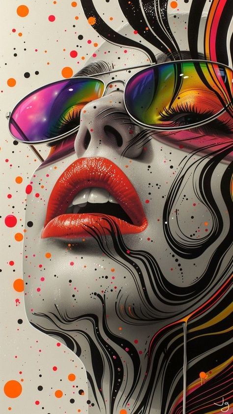 Lips Art Painting, Phone Wallpaper Art, Female Wallpaper, Cool Pop Art, Lips Wallpaper, Sunglasses Art, Images Pop Art, Pop Art Face, Pop Art Pictures