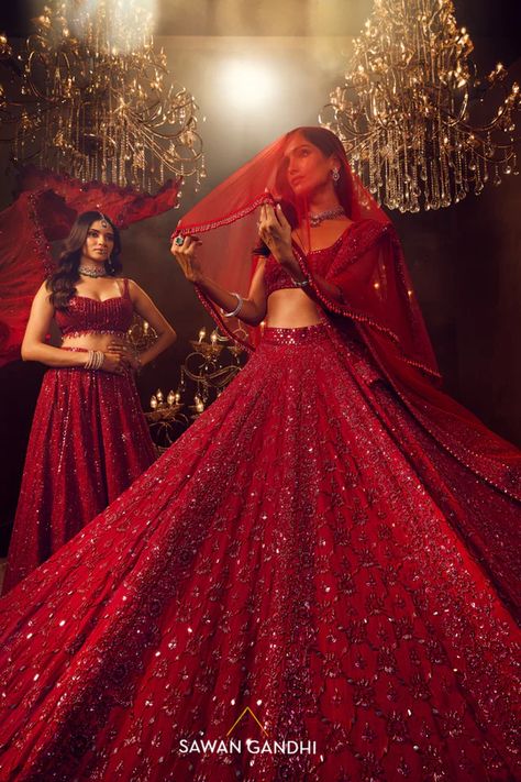 Indian Wedding Outfit Bride, Sawan Gandhi, Red Indian Wedding, Red Wedding Lehenga, Sweet 16 Outfits, Asian Wedding Dress Pakistani, Cutdana Work, Red Wedding Decorations, Bridal Sari