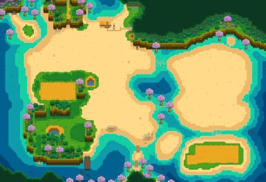 Stardew Valley Beach Farm, Minecraft Stardew Valley, Farm Map, Stardew Mods, Beach Farm, Tropical Core, Stardew Valley Farms, Stepping Stone Paths, Games Images