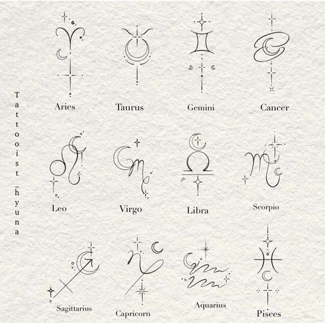 Zodiac Drawing Ideas, Fineline Tattoo Design, Zodiac Signs Tattoos, Linework Art, Tato Minimal, Astrology Tattoo, Small Girly Tattoos, Horoscope Tattoos, Fineline Tattoo