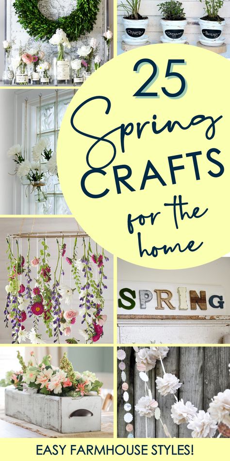 If you're looking to decorate home for spring & love farmhouse style, check out these amazing DIY home decor projects! You'll love these crafts that hit all the farmhouse styles - modern, rustic, boho... Come try some easy spring decor crafts and DIYs! Activity For Spring, Diy Spring Outdoor Decor, Spring Ideas Decoration Crafts, Crafts For Spring To Sell, Spring Craft Decorations, Spring Summer Diy Crafts, Ideas For Spring Decorating, Handmade Spring Decor, Spring Craft Adult