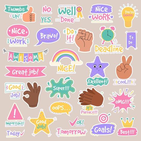 Groovy Stickers, Stickers For Teachers, Motivation For Kids, Cute Teacher Gifts, Work Stickers, Kids Planner, Stickers Design, English Worksheets For Kids, Reward Stickers